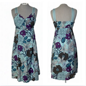Esprit Blue Purple Floral Tank Sleeveless Dress Women’s Size 8 V-Neck Cotton